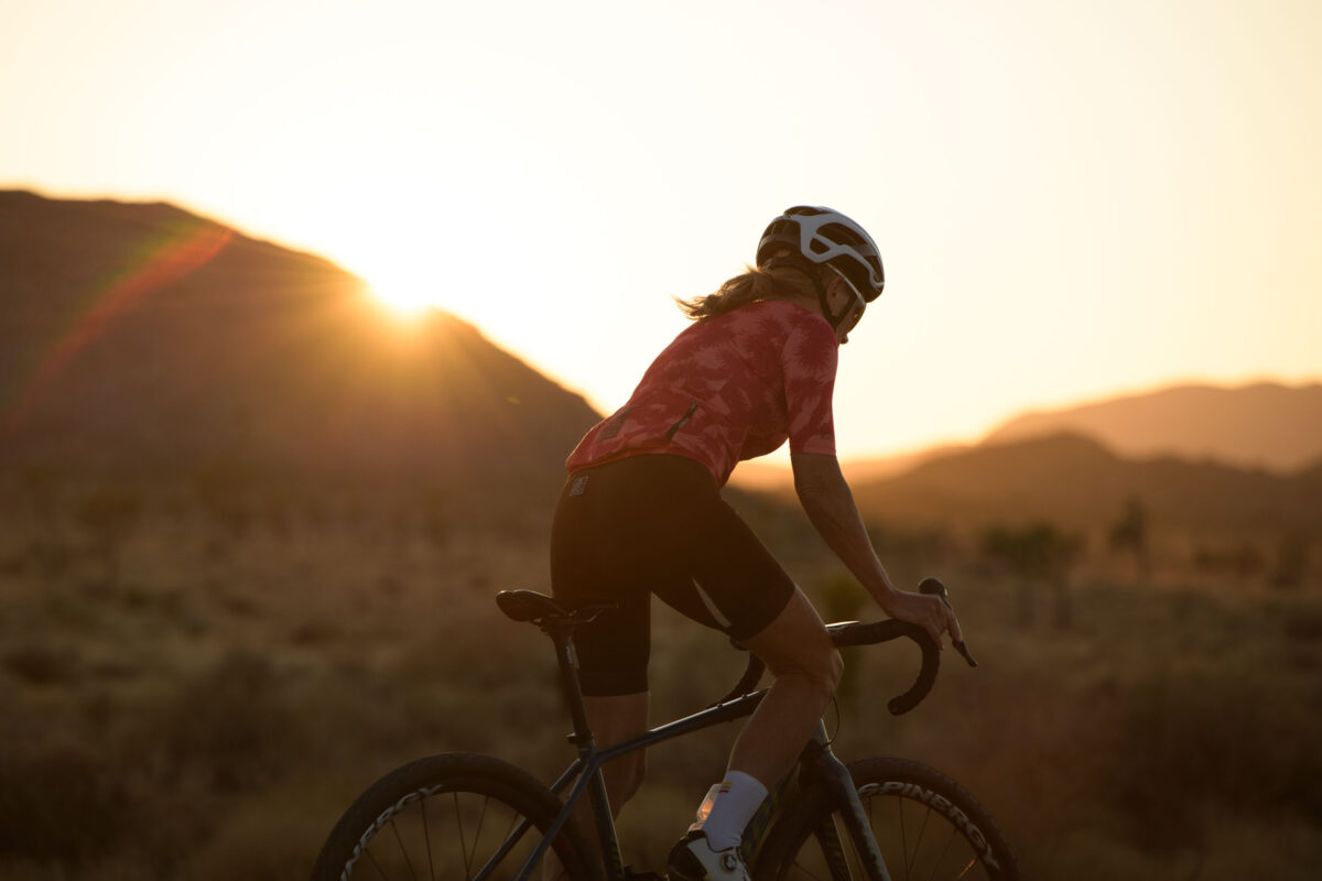 gravel cycling in the desert during sunset