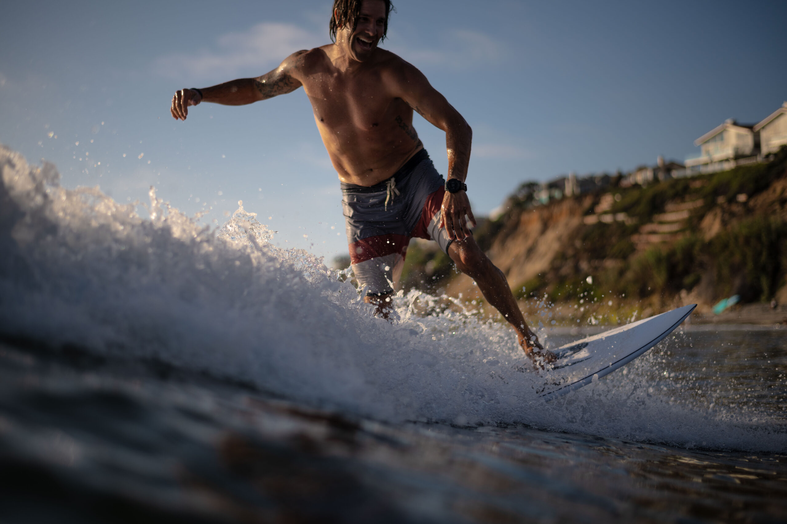 Surfer riding a wave at Beacons beach in Encinitas. Its a water angle shoot of the surfer shot with my Nikon D850 and Aquatech waterproof housing.