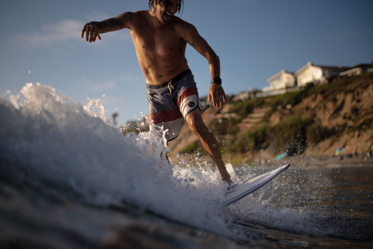 Surfer riding a wave at Beacons beach in Encinitas. Its a water angle shoot of the surfer shot with my Nikon D850 and Aquatech waterproof housing.